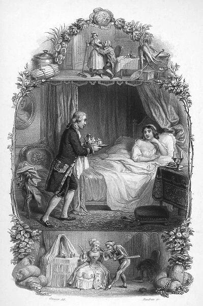 DINING, 19th CENTURY. French line engraving, 19th century