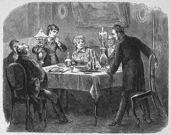 DINING ROOM SCENE, 1880. Wood engraving, German, 1880