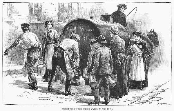 Distributing spring water to the poor during the cholera epedemic in Hamburg, Germany, 1892. Line engraving from a contemporray English newspaper