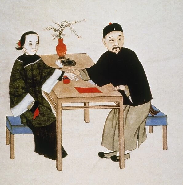 DOCTOR TAKING PULSE Doctor taking the pulse of a patient, an ancient Chinese medical procedure. Chinese watercolor
