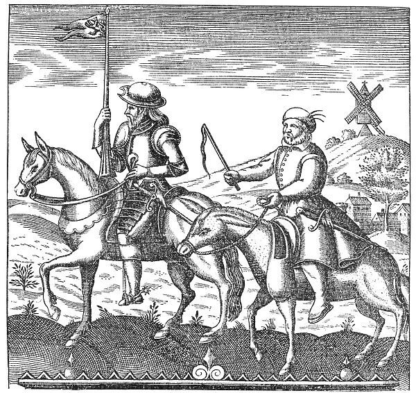 DON QUIXOTE & SANCHO PANZA. Copper engraving from an early 17th century edition
