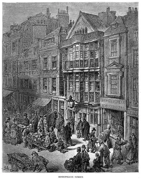 DOR├ë: LONDON, 1872. Bishopsgate Street. Wood engraving after Gustave Dor