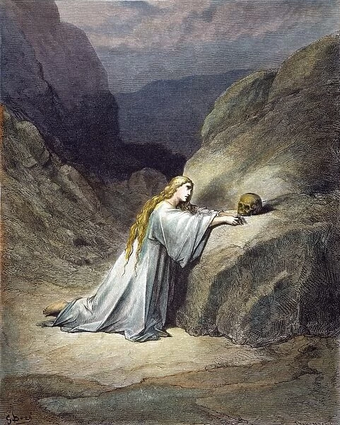 DOR├ë: MARY MAGDALENE. The penitent Mary Magdalene (Luke 7: 47). Wood engraving after Gustave Dor