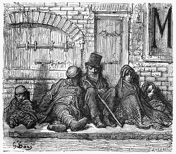 DORE: LONDON: 1872. Beggars on the street in London