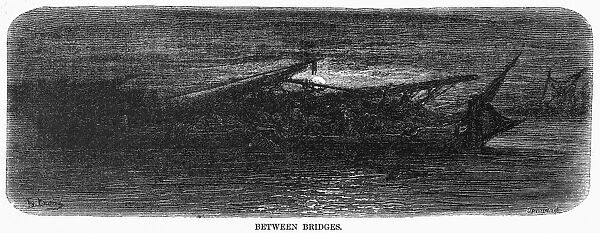 DORE: LONDON: 1872. Between Bridges. Boaters in the dark on the Thames River in London