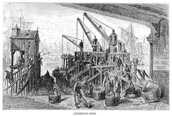 DORE: LONDON, 1872. Limehouse Dock. Wood engraving after Gustave Dore, from the series London