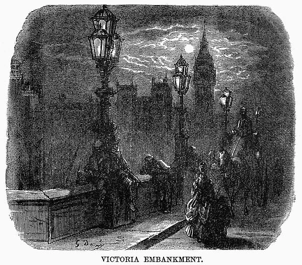 DORE: LONDON: 1872. Victoria Embankment. Wood engraving after Gustave Dore from London