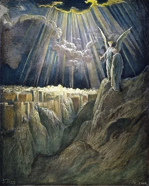 DORE: NEW JERUSALEM. (Revelation 21: 2). Color engraving after Gustave Dor