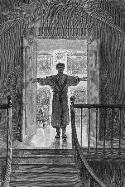 DORE: THE RAVEN, 1882. Here I opened wide the door; Darkness there and nothing more