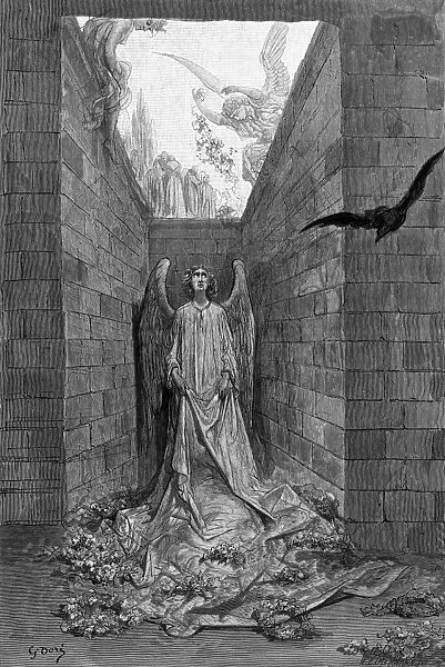 DORE: THE RAVEN, 1882. Sorrow for the lost Lenore. Engraving by Gustave Dore