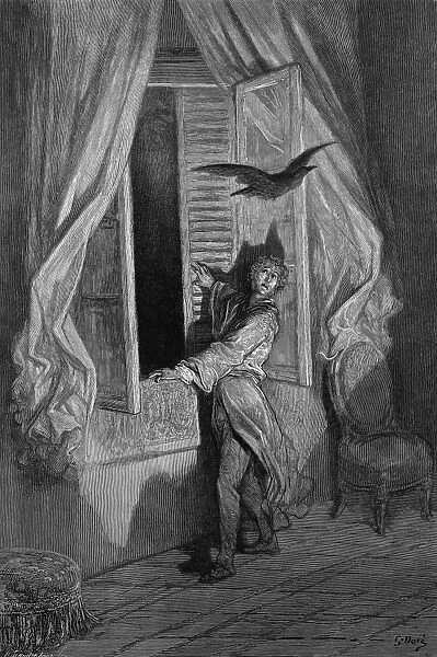 DORE: THE RAVEN, 1882. A stately Raven of the saintly days of yore; Not the least