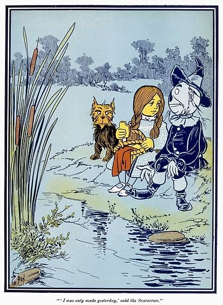 Dorothy and the Scarecrow. Illustration by W. W. Denslow from the 1st edition, 1900, of L. Frank Baums The Wonderful Wizard of Oz