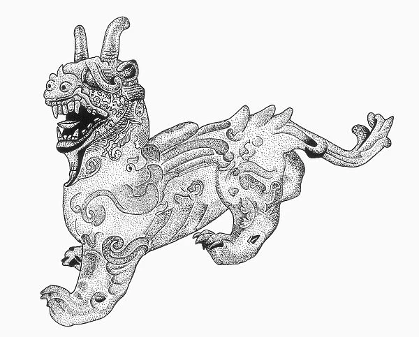 Drawing after a Chinese bronze sculpture, from the Han Dynasty (206 B. C. - 220 A. D. )