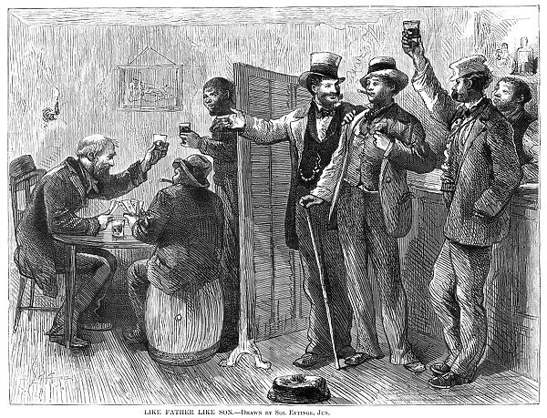 DRINKING, 1874. Like Father Like Son. Men drinking and gambling in a saloon