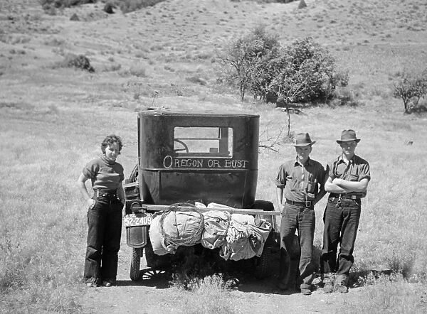 DROUGHT REFUGEES, 1936. Vernon Evans and his family in Montana, en route from South