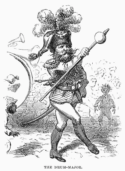 DRUM MAJOR. Wood engraving, American, 1876, after David Hunter Strother (known as Porte Crayon)
