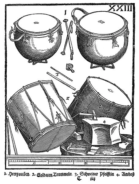 DRUMS, 1615-20. 1. Military Drums; 2. Side Drums; 3