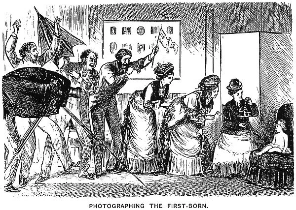 DU MAURIER CARTOON, 1876. Photographing the First-Born