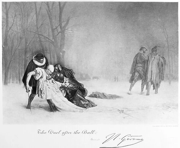 THE DUEL AFTER THE BALL. Photogravure, 1881, after a painting by Jean Leon Gerome