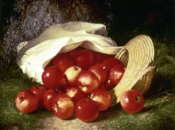 DUNNING: APPLES, 1869. Apples. Still life painting by Robert Spear Dunning, 1869