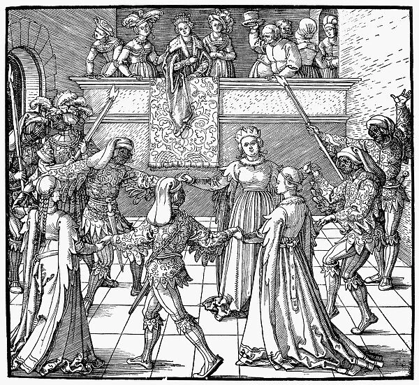 DURER: MASQUERADE, 1517. Masquerade at the Court of the Emperor Maximilian I (wearing hat