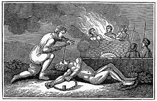 EARLY CHRISTIAN MARTYR. Primitive martyrdoms. Line engraving, 19th century