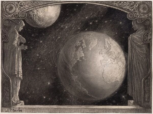 EARTH AND MILKY WAY, c1918. The Earth with the Milky Way and Moon