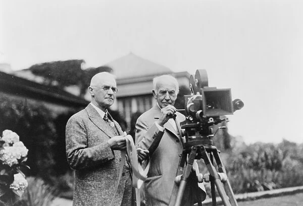 EASTMAN AND EDISON, 1928. American inventors George Eastman and Thomas Edison operating