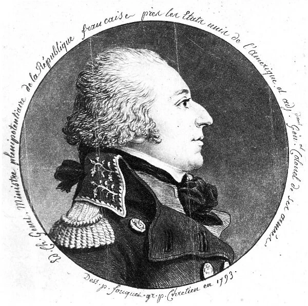 EDMOND GENET (1763-1834). Edmond Charles Edouard Genet. French diplomat in U. S. Aquatint engraving, 1793