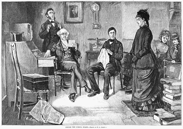 EDUCATION, 1877. Before the school board. Engraving after a drawing by E. A. Abbey