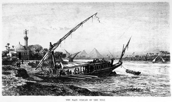EGYPT: NILE TRANSPORT. A dahabeah transporting passengers on the Nile River in Egypt. Wood engraving, c1880