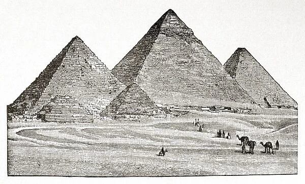 EGYPT: PYRAMIDS AT GIZA. The pyramids at Giza, Egypt. Line engraving, 19th century