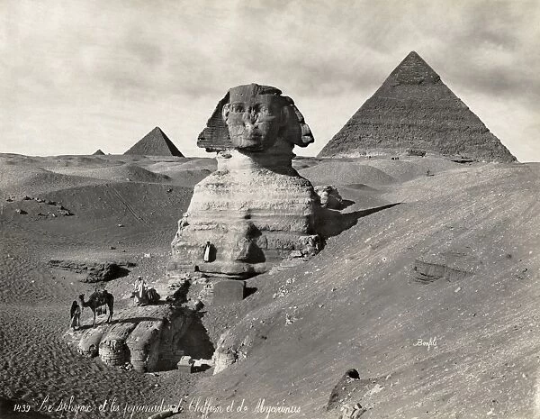 EGYPT: PYRAMIDS AND SPHINX. The Great Pyramids and Sphinx at Giza, Egypt. Photograph, late 19th century