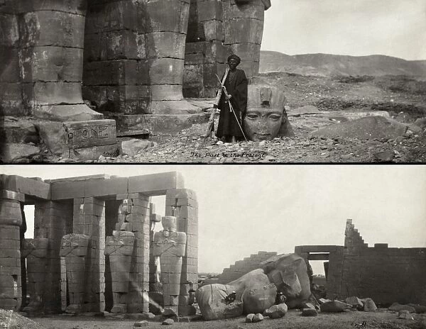 EGYPT: THEBES RUINS, c1875. Photographs at the ruins of the Memnonium in Thebes, Egypt