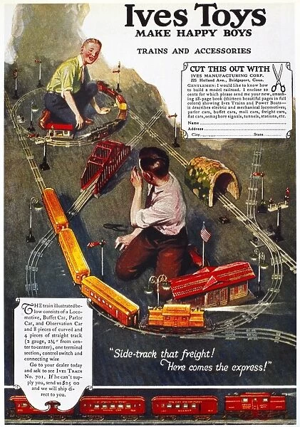 ELECTRIC TRAIN AD, 1918. American advertisement for an electric train made by Ives Toys, 1918