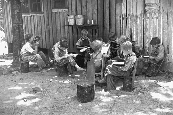 ELEMENTARY SCHOOL, U. S. A. An outdoor school scene in Cumberland Mountain Farms