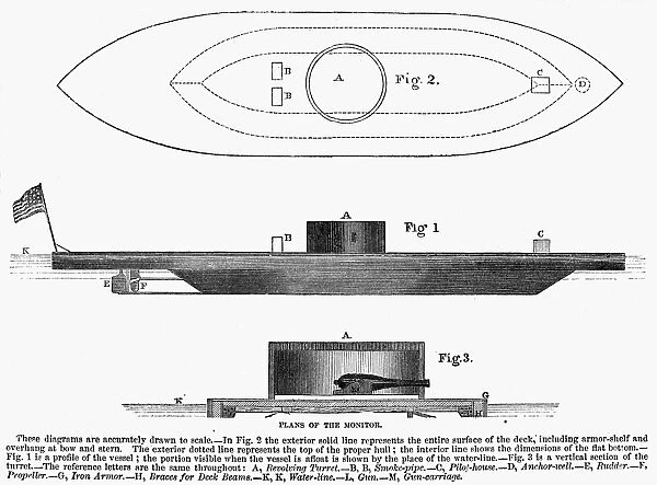 Side elevation and deck plan of John Ericssons ironclad steam battery Monitor