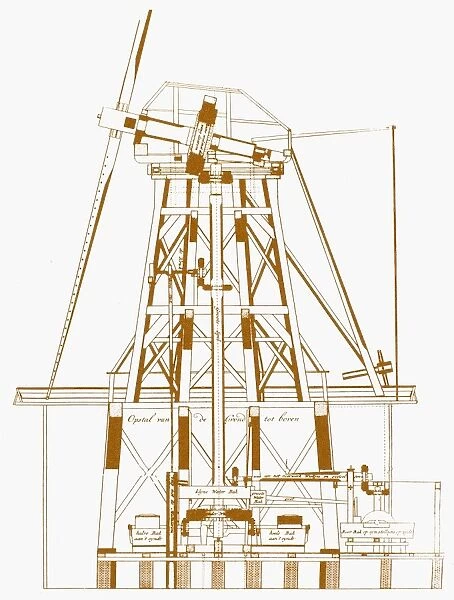 Elevation drawing of a Dutch wind-driven papermill