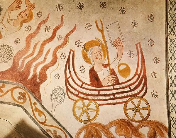 ELIJAHs ASCENT. The prophet Elijahs ascent into Heaven: fresco, c1325, from the