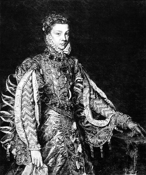 ELIZABETH OF VALOIS (1545-1568). Queen of Spain, 1560-1568. French engraving after the painting by Sir Antonio Moro