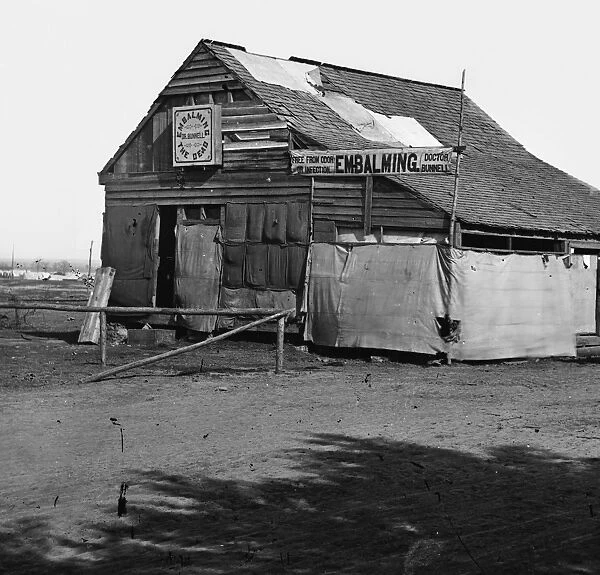 Embalming shed of Dr. William J. Bunnell in a converted barn near Fredericksburg, Virginia, used for the embalming of Union soldiers during the American Civil War. Photographed c1863