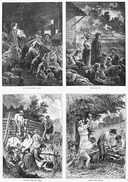 EMIGRANT LIFE, 1874. Scenes from emigrant life. Engraving, 1874