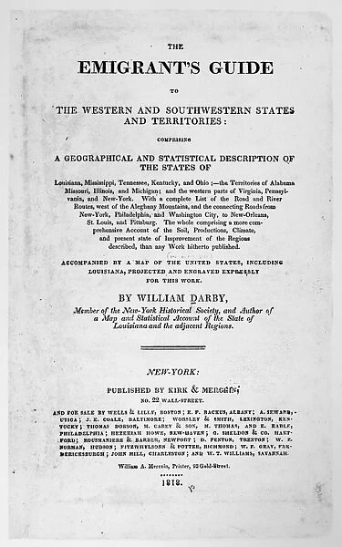 EMIGRANTs GUIDE, 1818. Title page of The Emigrants Guide to the Western