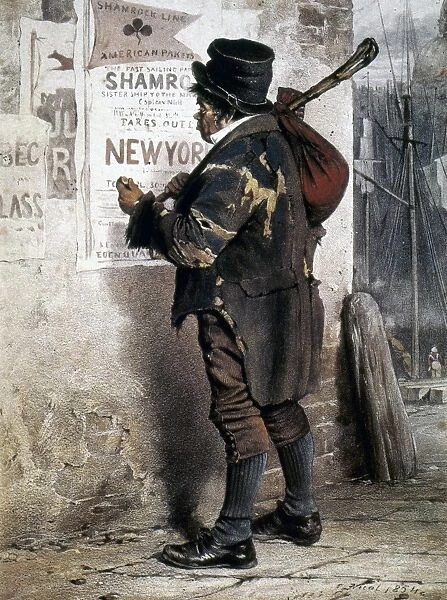 EMIGRANTS: IRISH, 1854. An Irishman studying fares for passage to America in 1854