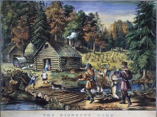 EMIGRANTS: PIONEERs HOME on the western frontier, 1867. Currier & Ives lithograph