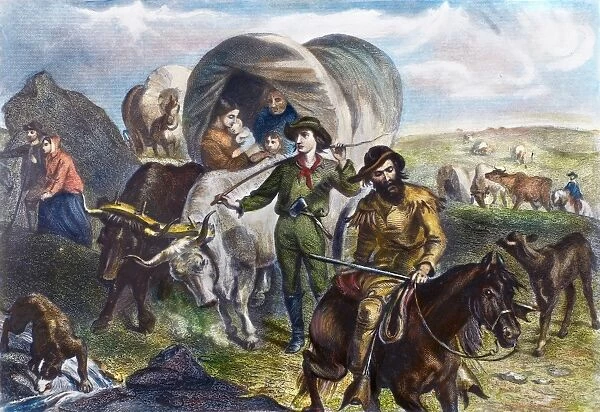 EMIGRANTS TO WEST, 1874. Emigrants Crossing the Plains. Steel engraving, 1874, by H. B. Hall after Felix O. C. Darley