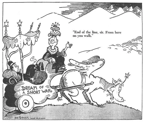 End of the line, sir. From here on you walk. American cartoon by Dr. Seuss (Theodor Geisel) for PM, 7 July 1942