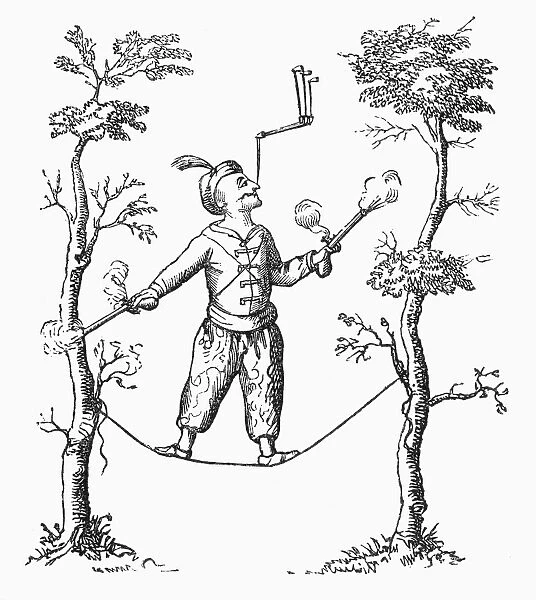 ENGLAND: ACROBAT, c1750. An English acrobat of the 18th century. Line engraving, 19th century