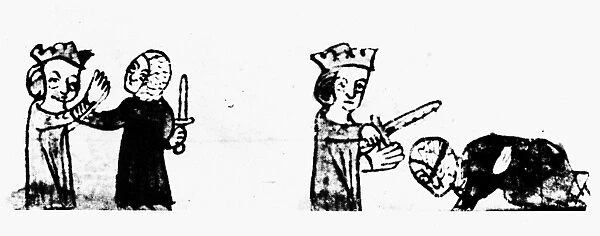 ENGLAND: BARONS WAR. Left: King Henry III is captured by Simon de Montfort, 6th