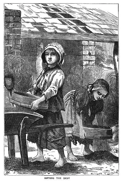 ENGLAND: CHILD LABOR, 1871. Sifting the Dust. Two young girls working at a brickyard in England